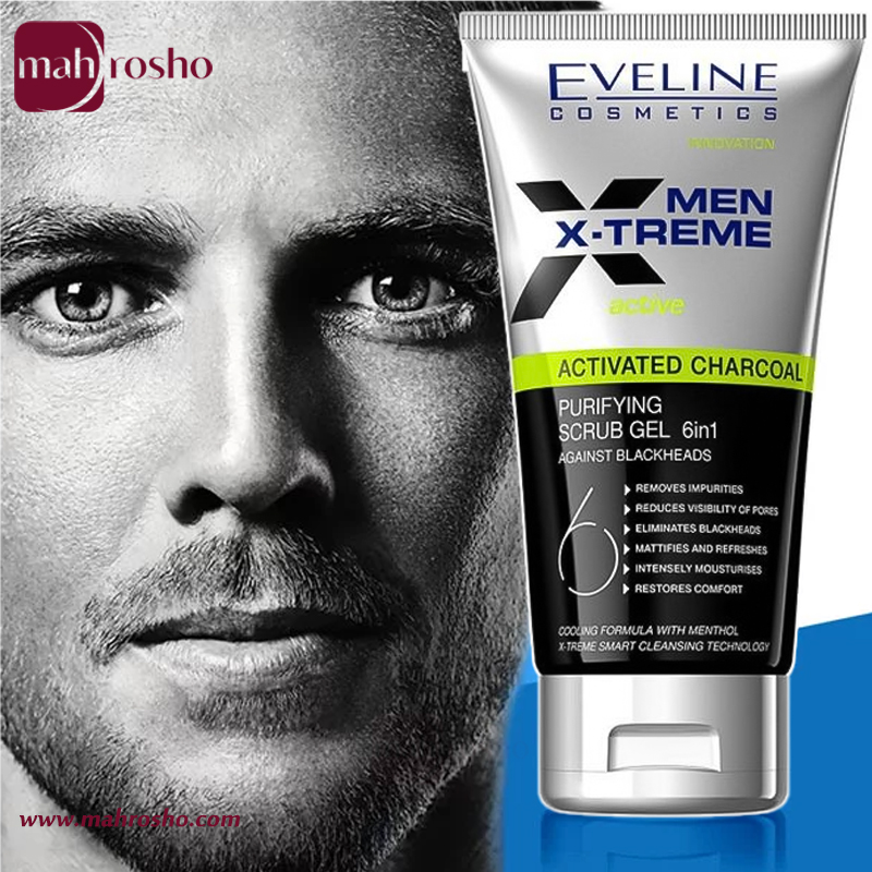 Eveline Men A-Treme Activated Charcoal Purifying Scrub Gel 6 in 1 , 150ml  5901761958355 mahrosho