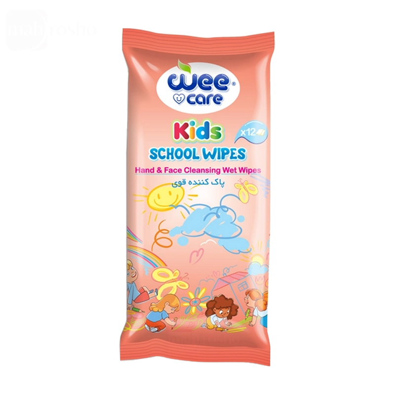 دستمال مرطوب جیبی و پاک کننده دست و صورت کودک مدرسه وی کر مدل دخترانه پاک کننده قوی Kids نارنجی تعداد 12 برگی