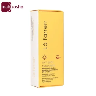 کرم ضد آفتاب و ضد لک بی‌رنگ SPF50 لافارر مناسب پوست‌های خشک و معمولی حجم 40 میلی لیتر