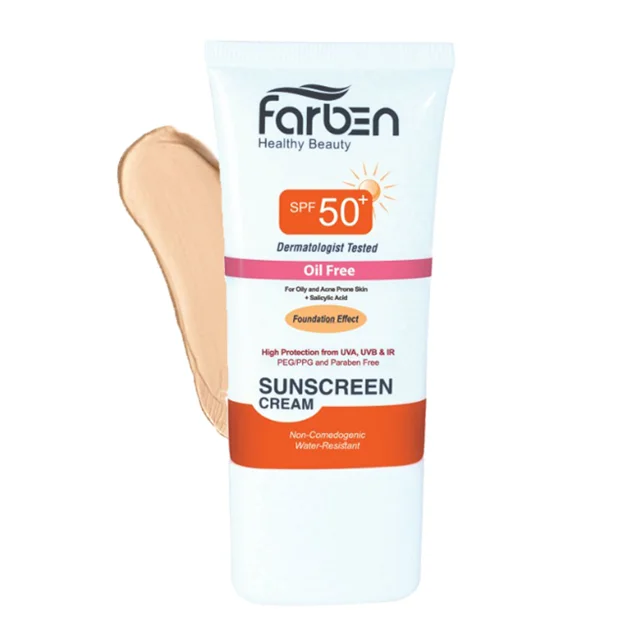 کرم ضد آفتاب فاربن SPF 50 مدل فاقد چربی رنگ بژ روشن حجم 50 ميلی لیتر