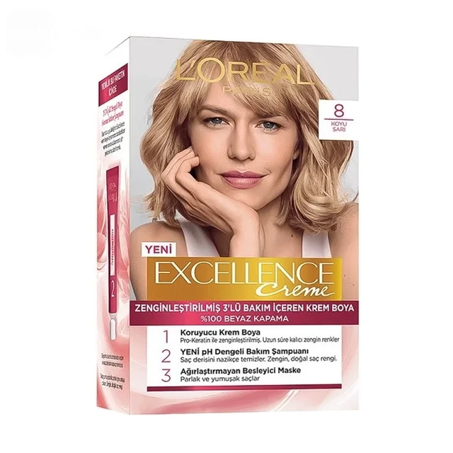 کیت رنگ مو لورال سری Excellence رنگ بلوند تیره شماره 8