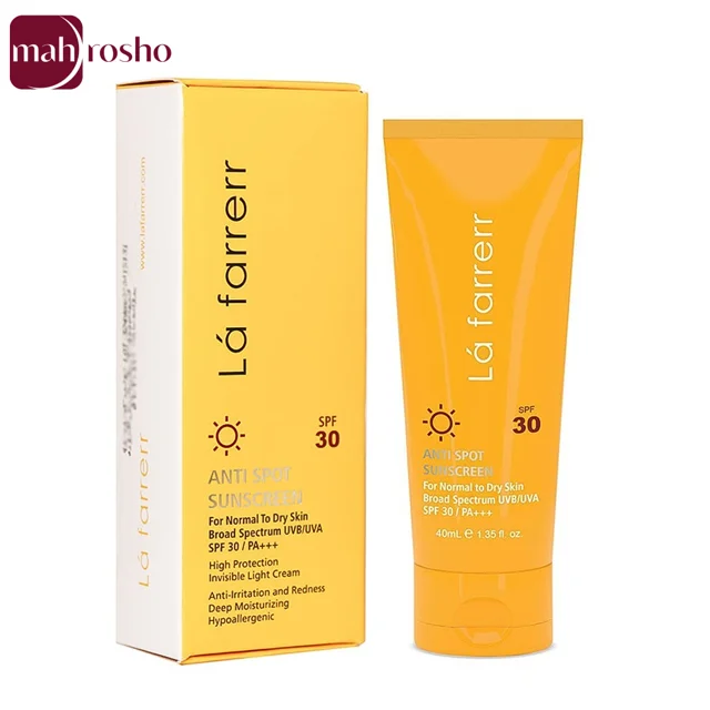 کرم ضد آفتاب و ضد لک بی‌رنگ SPF50 لافارر مناسب پوست‌های خشک و معمولی حجم 40 میلی لیتر