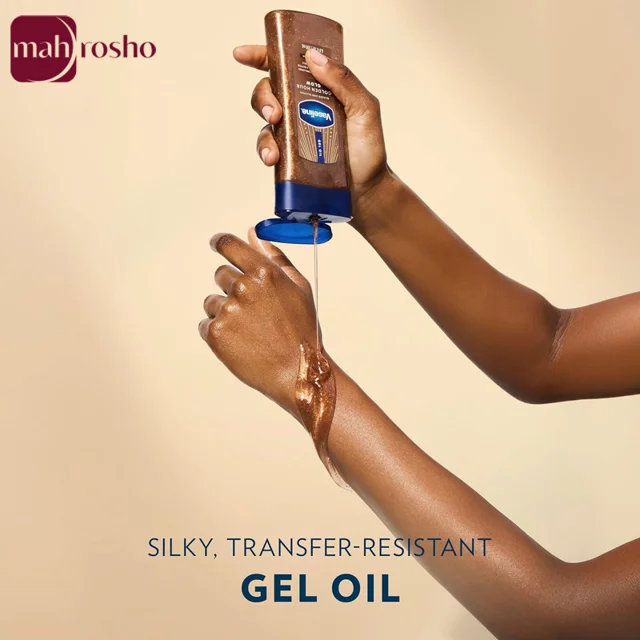 ژل روغن بدن شاین دار وازلین مدل Golden Hour Glow با رایحه وانیل کاکائو حجم 200 میلی لیتر