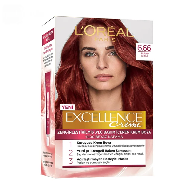 کیت رنگ مو لورال سری Excellence رنگ شرابی قرمز شماره 6.66