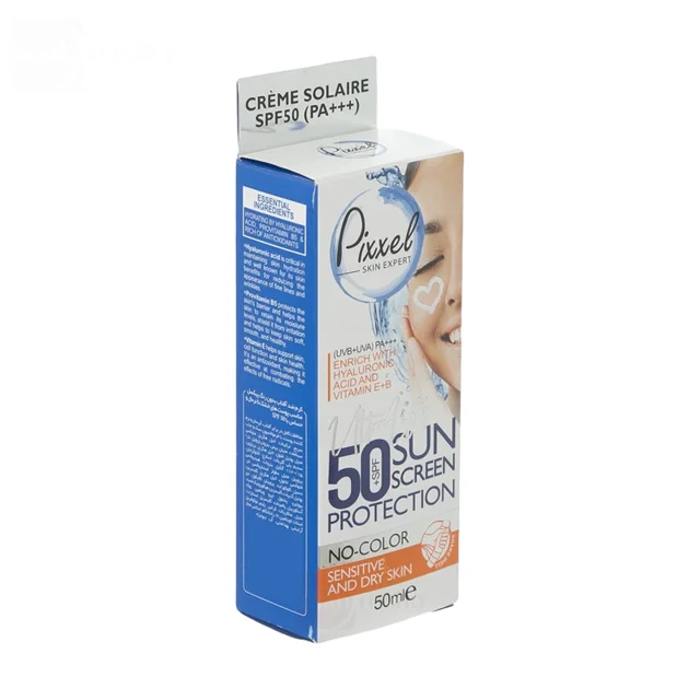 ضد آفتاب بی رنگ پیکسل با SPF50 مناسب پوست خشک و حساس حجم 50 میلی لیتر