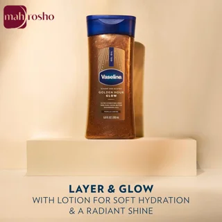 ژل روغن بدن شاین دار وازلین مدل Golden Hour Glow با رایحه وانیل کاکائو حجم 200 میلی لیتر