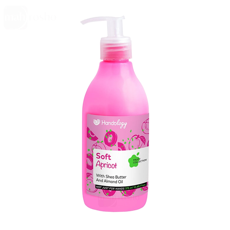 کرم آبرسان پمپی دست و صورت سافت اپریکات هندولوژی حاوی شی باتر و روغن بادام با رایحه زردآلو حجم 375 میلی لیتر