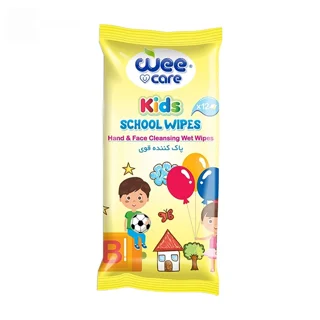 دستمال مرطوب جیبی و پاک کننده دست و صورت کودک مدرسه وی کر مدل پسرانه پاک کننده قوی kids زرد تعداد 12