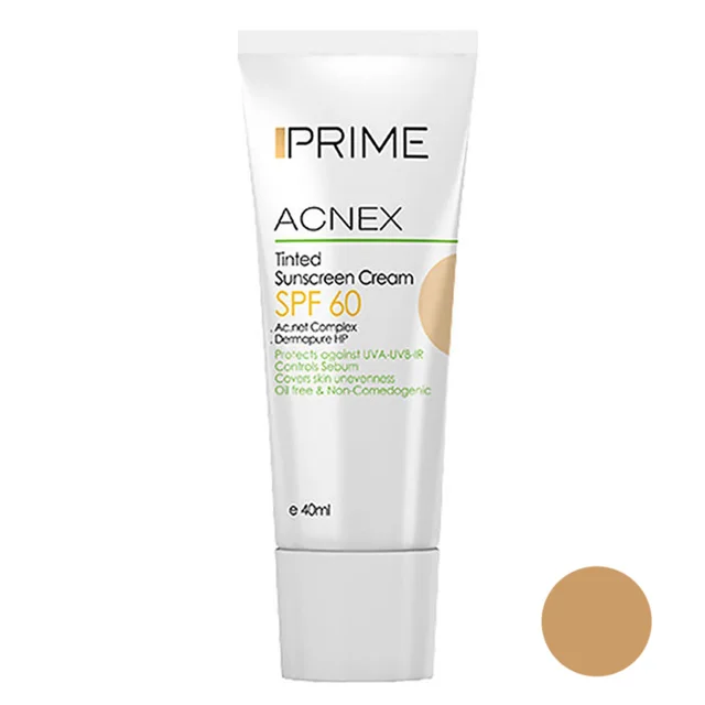 کرم ضد آفتاب رنگی پرایم مدل Acnex Tinted با SPF 60 رنگ بژ حجم 40 میلی لیتر